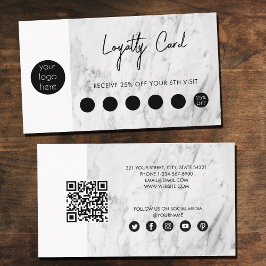 Cartão De Visita Branco Marble Black Business Logotipo QR Code Leal