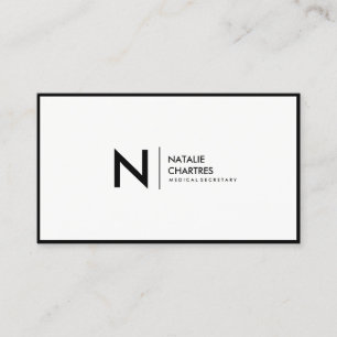 Cartão De Visita Branco minimalista do monograma do quadro fino