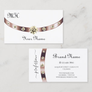 Cartão De Visita Branco nobre e Rosa Dourado com monograma luxuoso