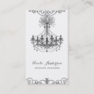 Cartão De Visita Branco & Prata Branco Glamour Vintage Designer