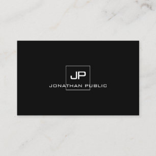 Cartão De Visita Branco preto Elegante de Monograma Moderno Profiss