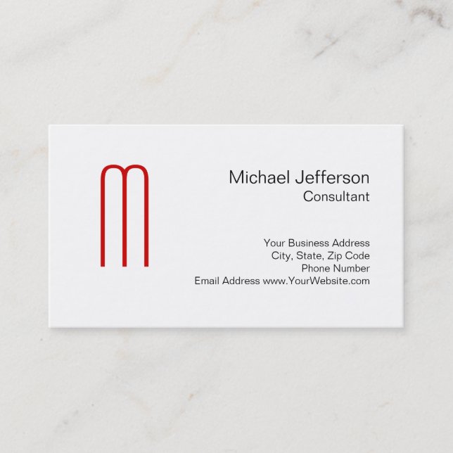 Cartão de visita branco preto monograma vermelho ú (Frente)