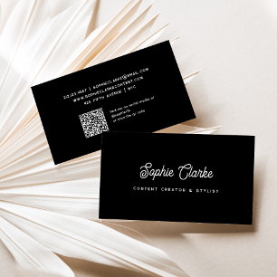 Cartão De Visita Branco Script Retroativo com Código QR