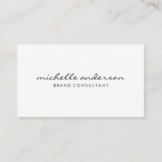 Cartão De Visita Branco simples minimalista com texto cursivo