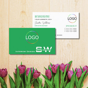 Cartão De Visita Branco verde de grama com monograma e logotipo