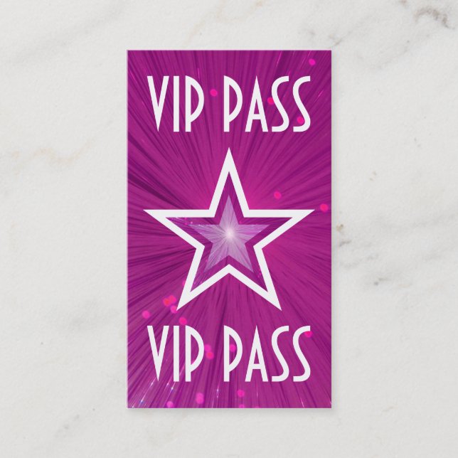 cartão de visita branco 'VIP PASS' de estrela rosa (Frente)