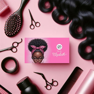 Cartão De Visita Branding de Salão de Cabelo Afro-Rosa-Quente e Blu
