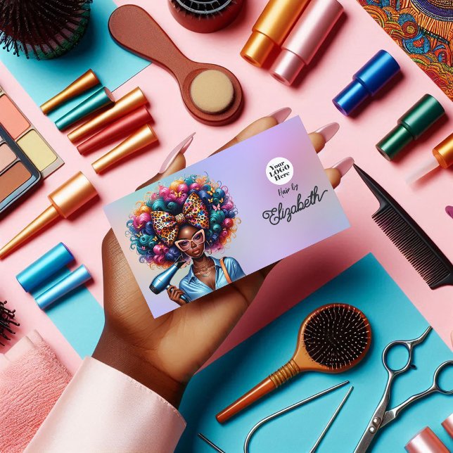 Cartão De Visita Branding de salão de cabelo preto afrocêntrico a f (Bold Afrocentric Black Woman Hair Salon Branding Business Card)