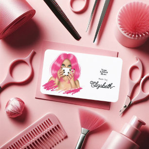Cartão De Visita Branding Vibrante de Salão de Cabelo Quente Rosa