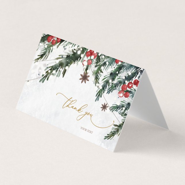 Cartão De Visita Branques Vermelhos Berries Flocos de Neve Obrigado (Frente)