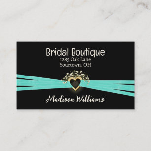Cartão De Visita Bridal Heart and Aqua Ribbon