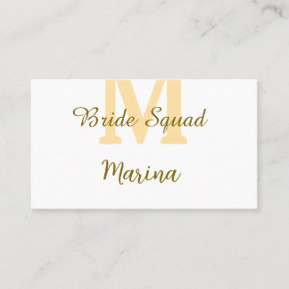 Cartão De Visita Bride squad monogram golden bridal shower simple