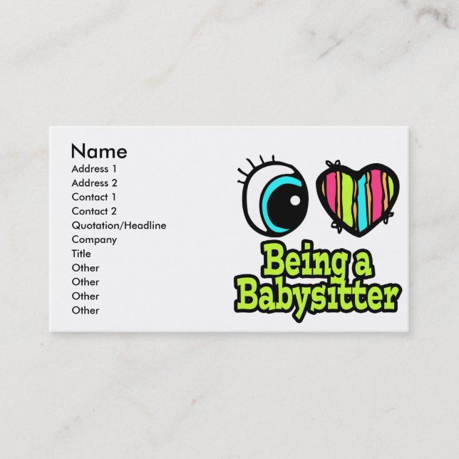 Cartão De Visita Bright Eye Heart I Love Be a Babysitter (Frente)