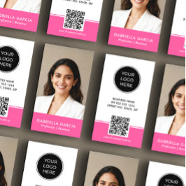 Cartão De Visita Bright Pink Logo QR Code Photo Professional
