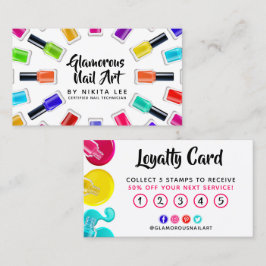 Cartão De Visita Bright Rainbow Nail Art Tech Salon Loyalty Card