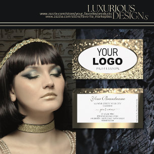 Cartão De Visita Brilhante branco Dourado com logotipo