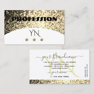 Cartão De Visita Brilhante branco Dourado de luxo com monograma