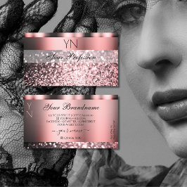 Cartão De Visita Brilhante cor-de-rosa Rosa brilhante com monograma