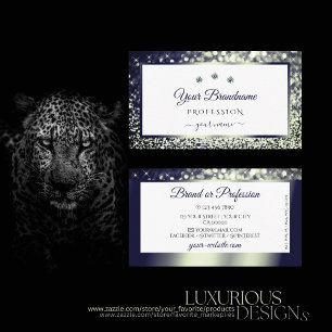 Cartão De Visita Brilhante de Ombre de Silver Azul Branco Elegante