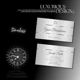 Cartão De Visita Brilhante de Prata Leve e Brilhante e Iniciais