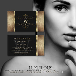 Cartão De Visita Brilhante Dourado negro nobre Ornamental com Monog