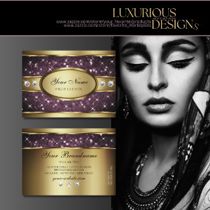 Cartão De Visita Brilhante Roxo-Dourado Brilhante Estrelas Espelhad