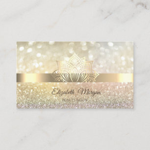 Cartão De Visita  Brilho Bokeh Dourado,Flor de Lótus Dourada Yoga 
