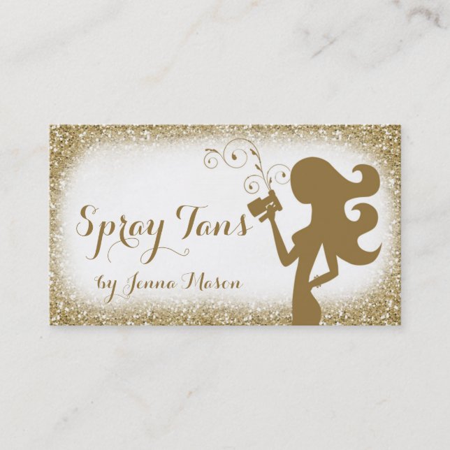 Cartão De Visita Brilho branco Glam da menina de Tan do (Frente)