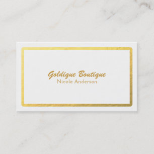 Cartão De Visita Brilho de Folha Falsa Branco e Dourado Minimal Gla