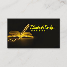 Cartão De Visita Brilho do Conhecimento: Caneta e Livro no Escuro