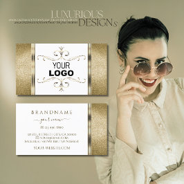 Cartão De Visita Brilho do Ouro de ornamentos branco e Dourado com