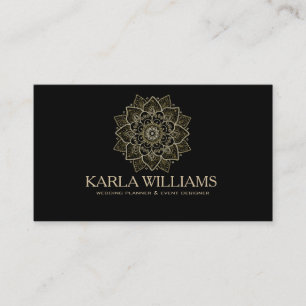 Cartão De Visita Brilho Dourado & mandala floral preta