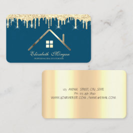 Cartão De Visita Brilho Dourado Profissional Gotejamento Imobiliári