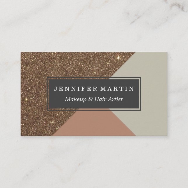 Cartão De Visita Brilho Dourado & Taupe do falso elegante & (Frente)
