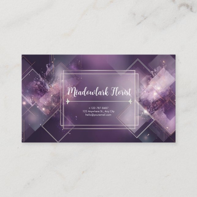 Cartão De Visita Brilho Geométrico Roxo Abstrato Dourado (Frente)