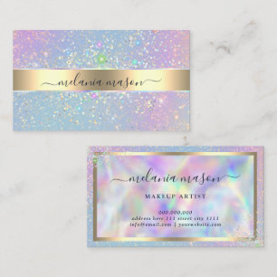 Cartão De Visita Brilho Glam Holográfico Elegante Beleza Dourada