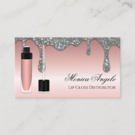 Cartão De Visita Brilho Labial com Gotejamento de Glitter Rosa Eleg