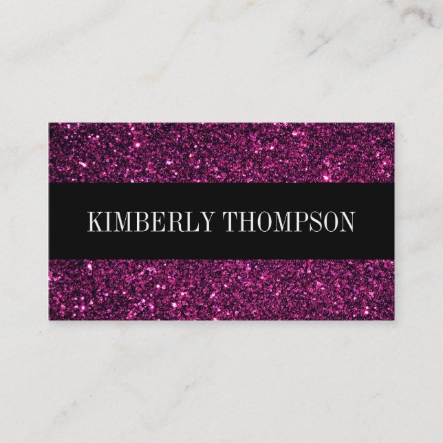 Cartão De Visita Brilho preto & cor-de-rosa elegante (Frente)