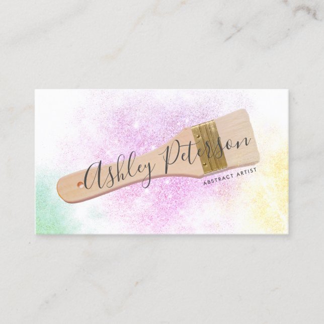 Cartão De Visita Brilho rosa de foto do artista do pincel de tinta  (Frente)