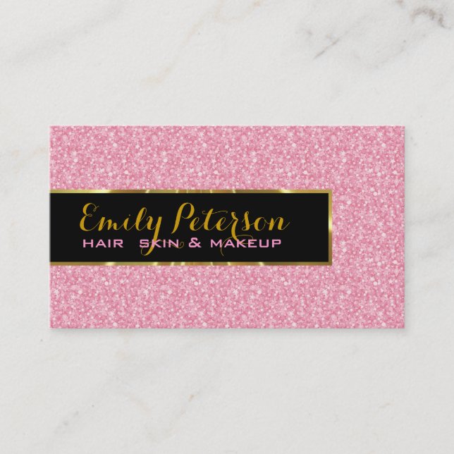 Cartão De Visita Brilho Rosa E Acentos Dourados Metálicos (Frente)