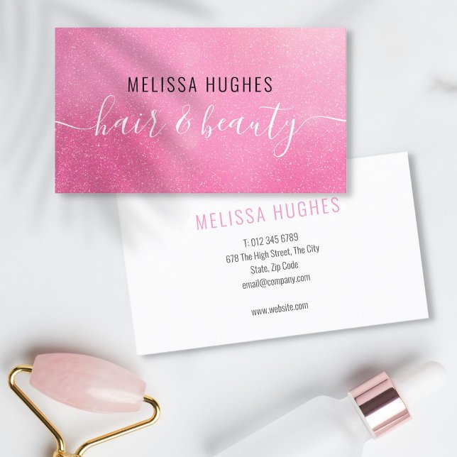 Cartão De Visita Brilho Rosa Moderno Chic (Chic Modern Pink Glitter Business Card)