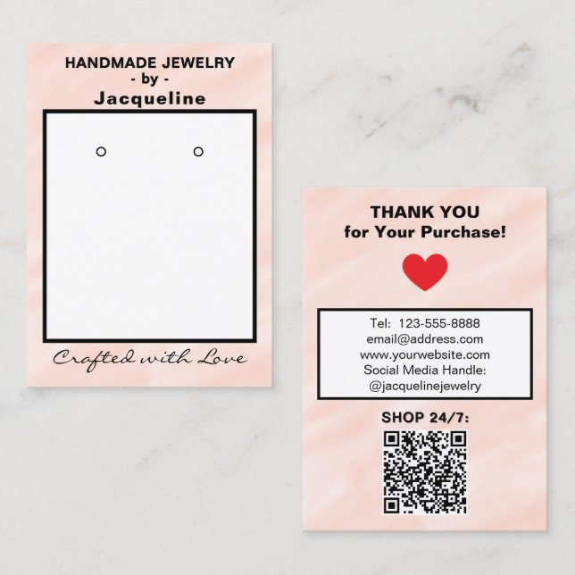 Cartão De Visita Brincos de água-forte Blush Código QR (Frente/Verso)