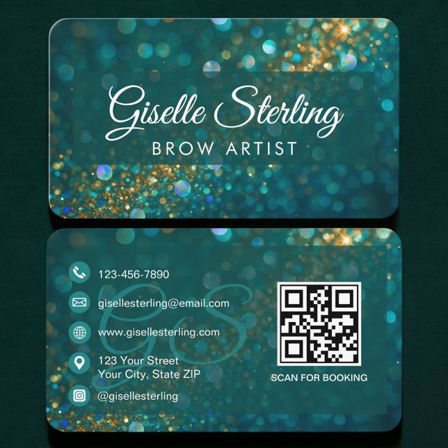 Cartão De Visita Brow Artist Green QR Code (Criador carregado)