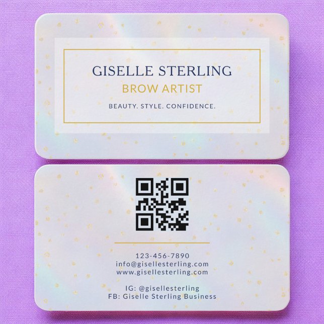 Cartão De Visita Brow Artist Holographic QR Code (Criador carregado)