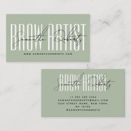 Cartão De Visita Brow artist modern typography script sage green