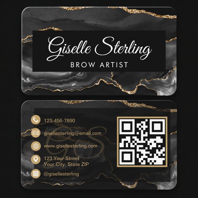 Cartão De Visita Brow Artist QR Code Black Gold (Criador carregado)