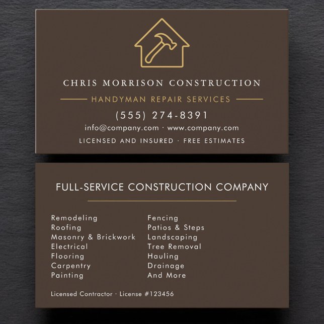Cartão De Visita Brown Handyman Construction  (Criador carregado)