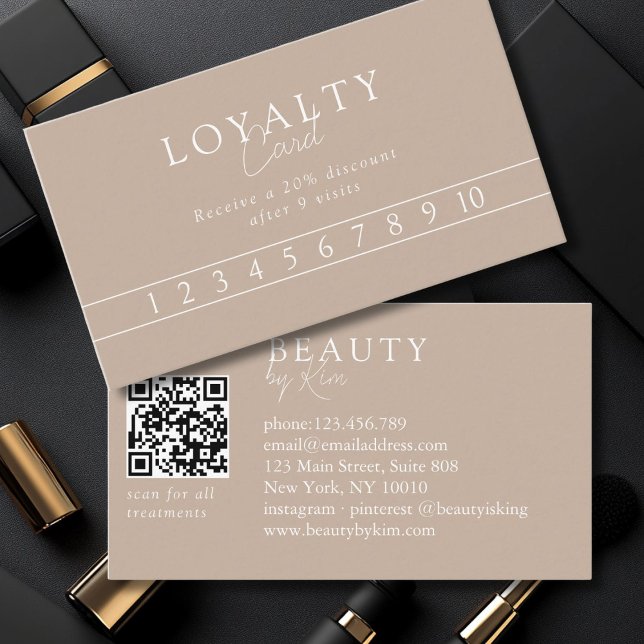 Cartão De Visita Brown & White Minimal Elegant, Salon QR Code (Custom Brown & White Minimal Elegant Salon QR Code Business Card)