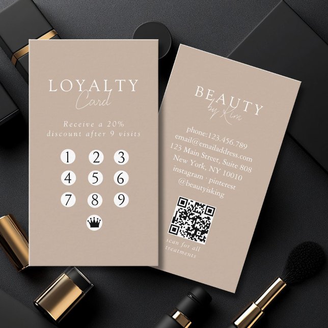 Cartão De Visita Brown & White Minimal Salon QR Code Loyalty (Custom Brown & White Minimal Salon QR Code Loyalty Business Card)