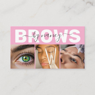 Cartão De Visita Brows Photo Qr Code Logo Blush Pink